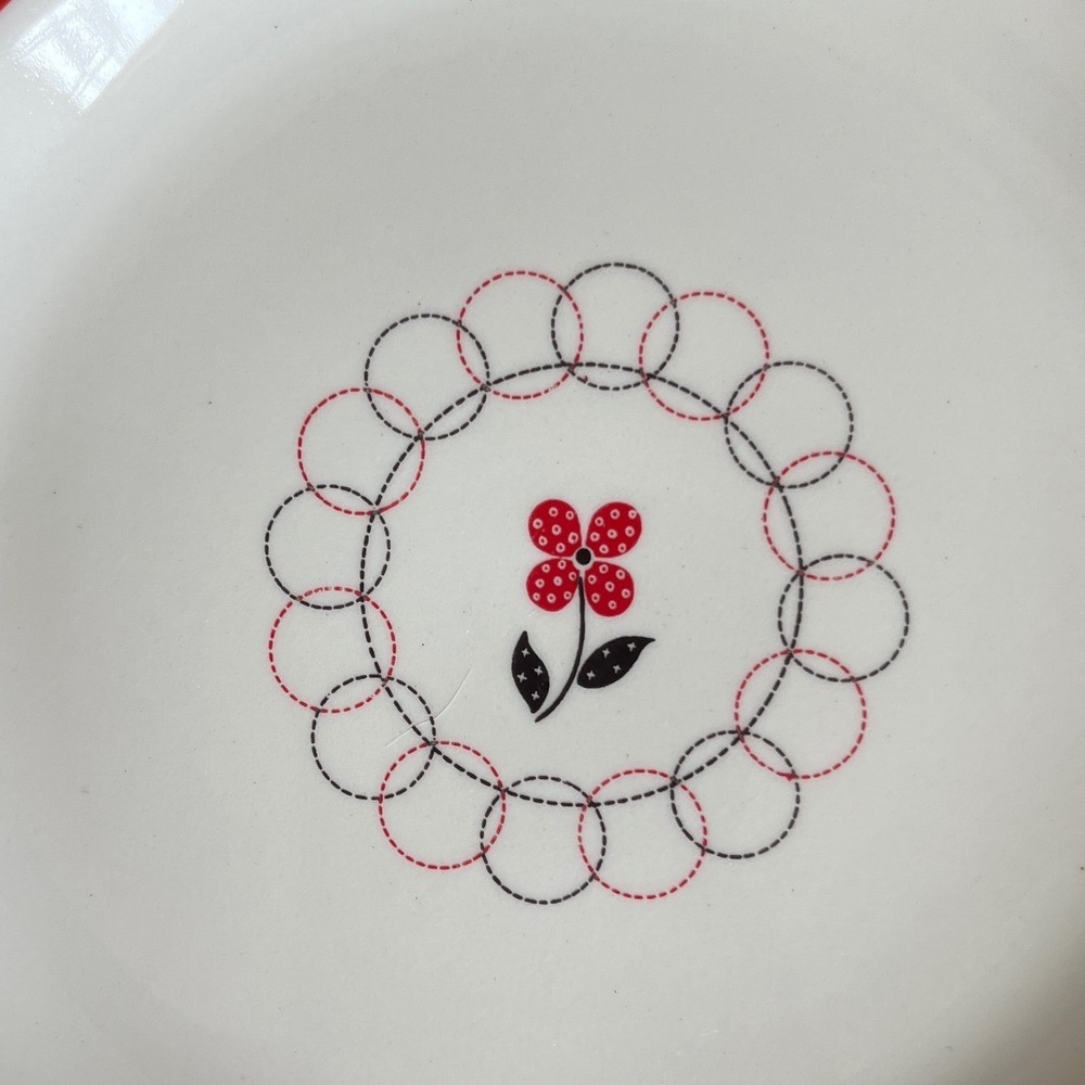 Vintage MCM Salem by Calico Salad Dessert Plates 6.25" Black Red Floral Cottage - Picture 9 of 13
